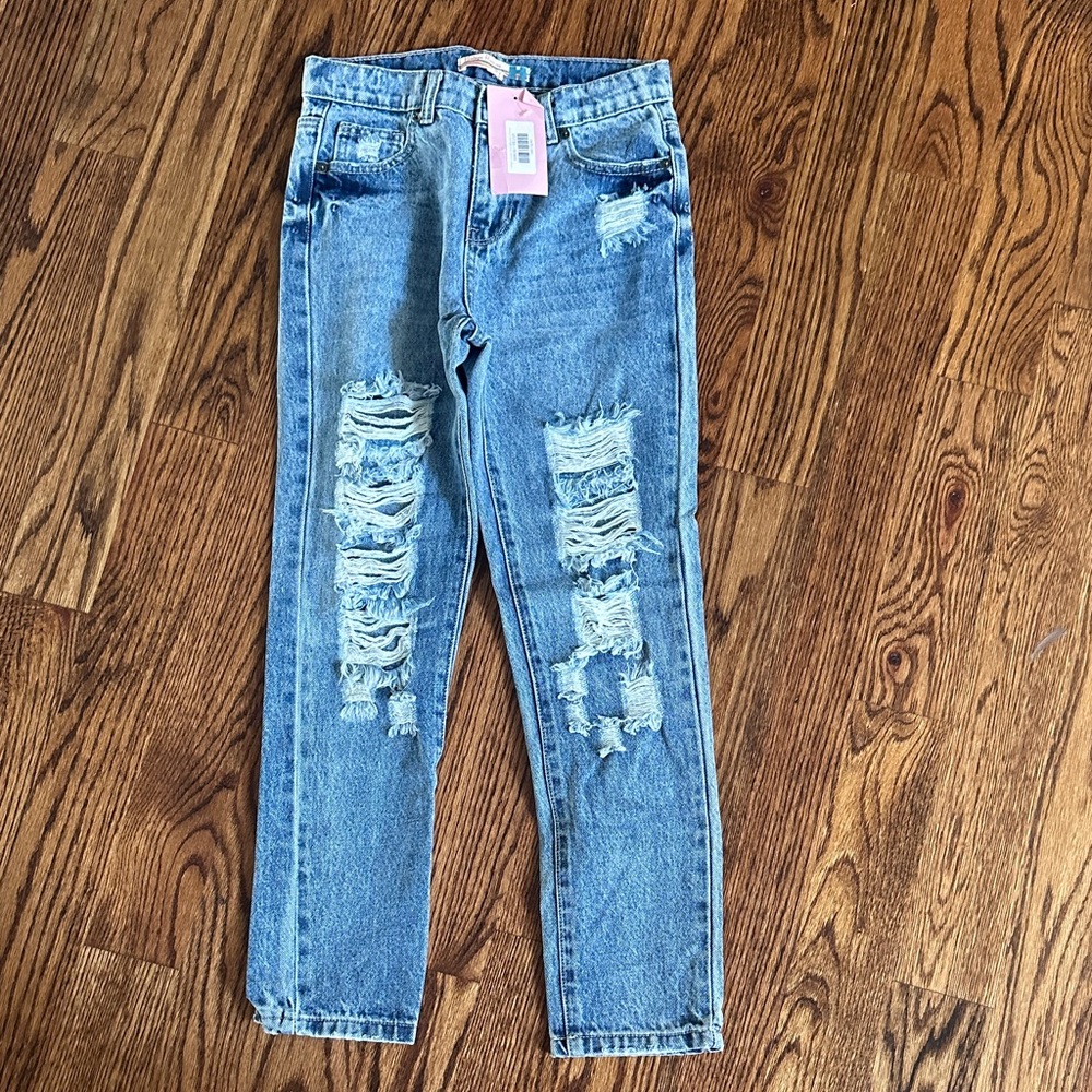 Distressed Blue Girls sz 12 Jeans - brand new w tags